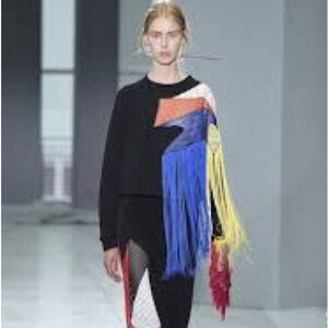 Christopher Kane Black Sweatshirt with Multicolor Fringe